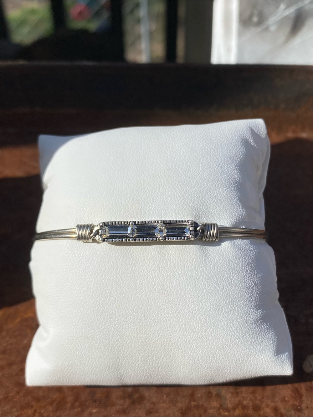 Luca + Danni Silver Baguette Crystal Bar Wire-Wrapped Bracelet Dainty Bangle - Picture 5 of 16